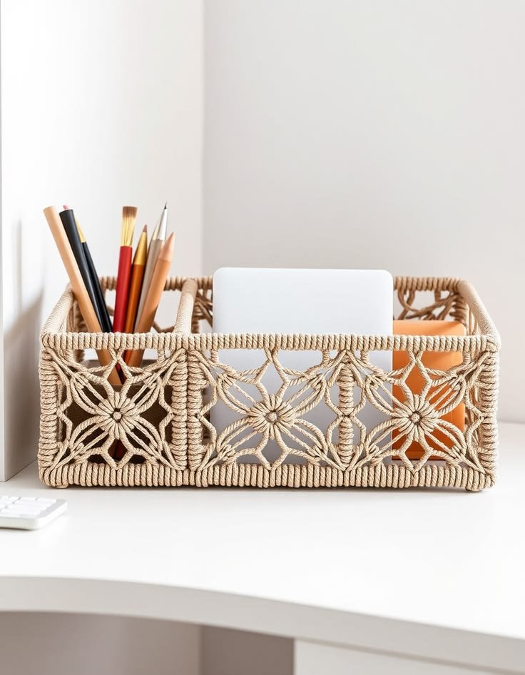 Organizador de escritorio de macramé